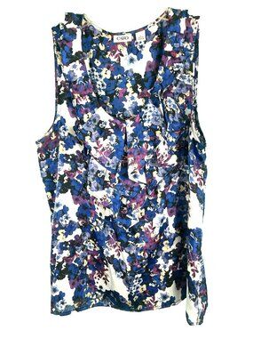 Cato Women’s Floral Ruffled Sleeveless Tank Top Blouse Size Large Office Core